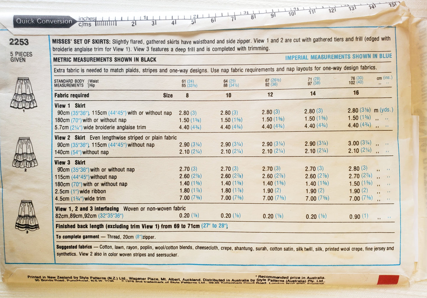 STYLE Sewing Pattern 2253, Skirts, Tiered Skirts, Frill, Set of Skirts, Size 8