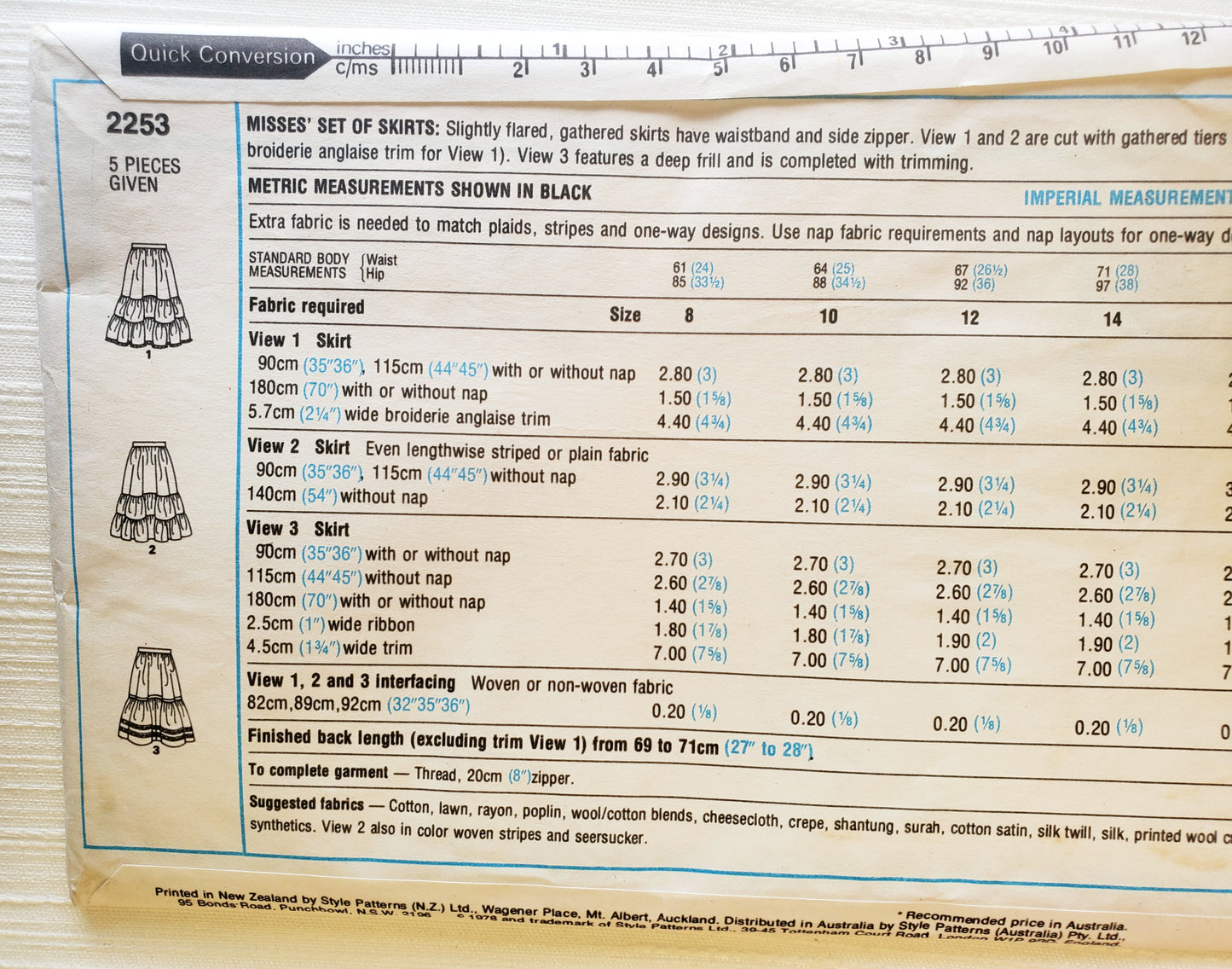 STYLE Sewing Pattern 2253, Skirts, Tiered Skirts, Frill, Set of Skirts, Size 8