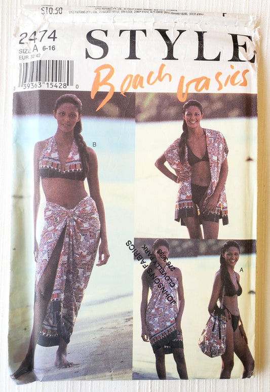 STYLE Sewing Pattern 2474, Sarong, Bikini, Halter Neck Top, Skirt, Dress, Jacket, Beach Bag, Size 6-16