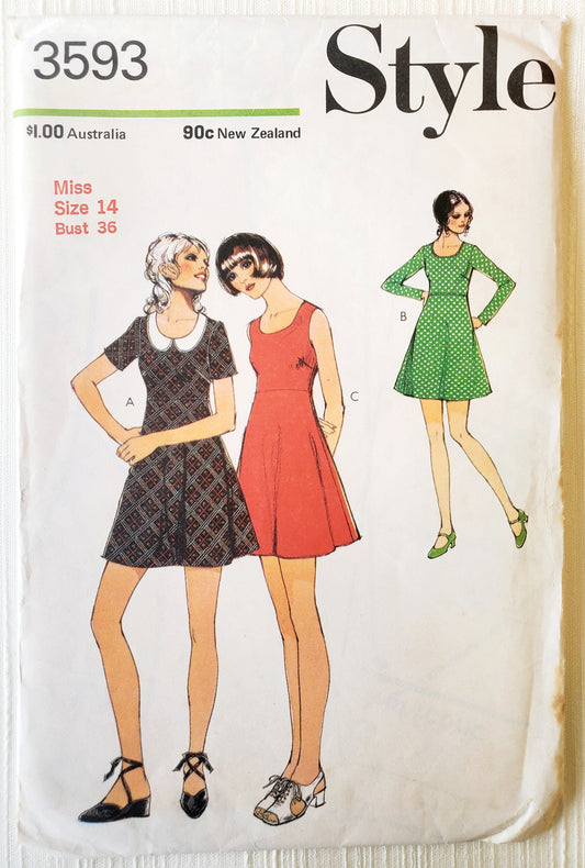 STYLE Sewing Pattern 3593, Dress, Detachable Collar, Skater Dress, Raised Waistline, Size 14