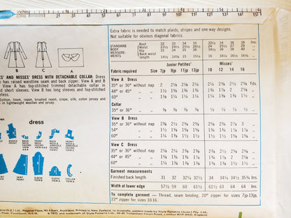 STYLE Sewing Pattern 3593, Dress, Detachable Collar, Skater Dress, Raised Waistline, Size 14