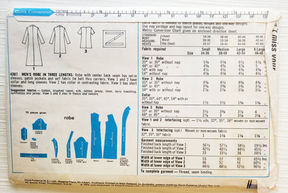 STYLE Sewing Pattern 4387, Mens, Mens Robe, Dressing Gown, Size 38-40