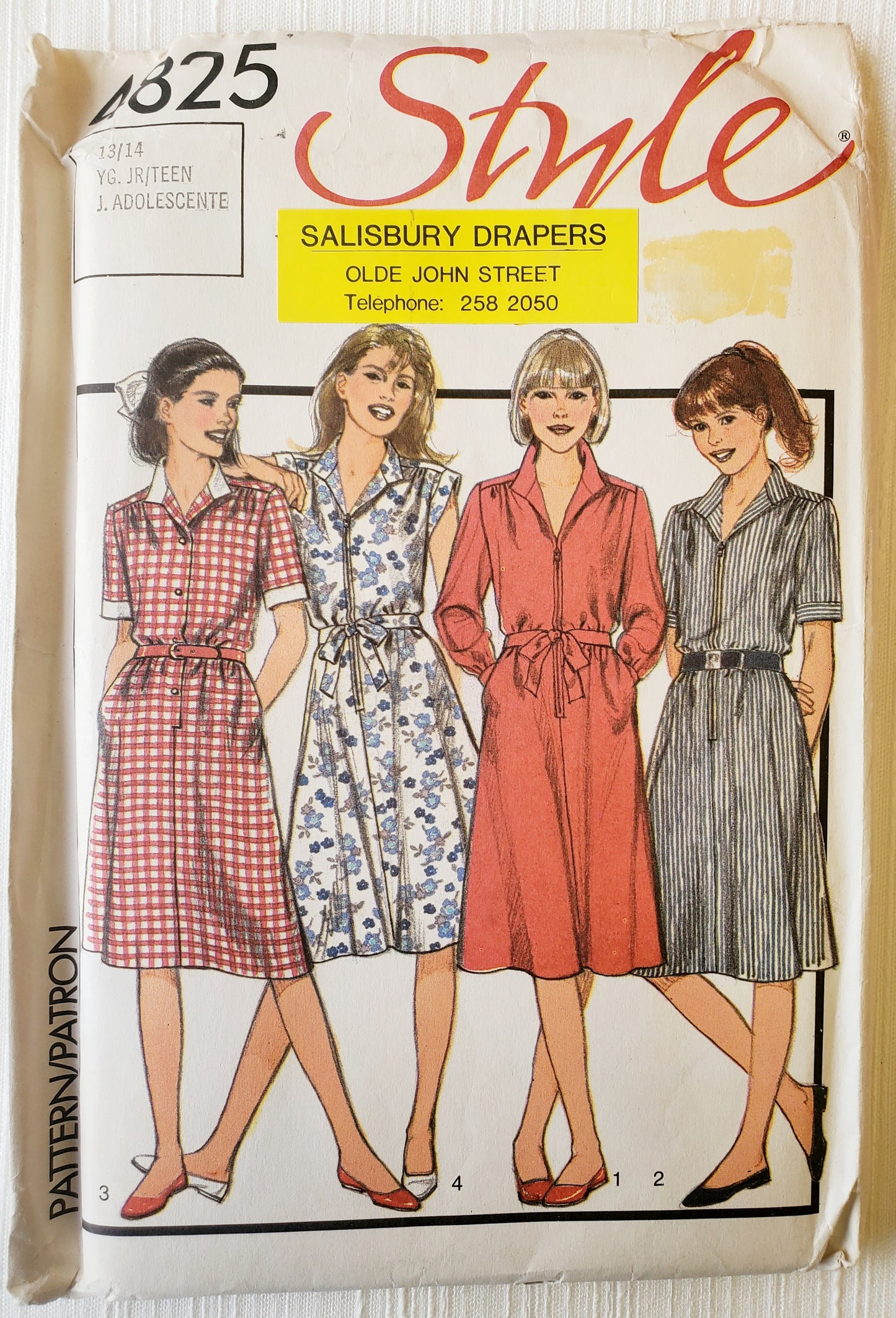 STYLE Sewing Pattern 4825, Dresses, Teen, Junior, Zip Front, Step-in-Dress, Size 13-14