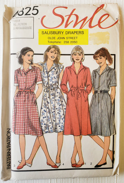 STYLE Sewing Pattern 4825, Dresses, Teen, Junior, Zip Front, Step-in-Dress, Size 13-14