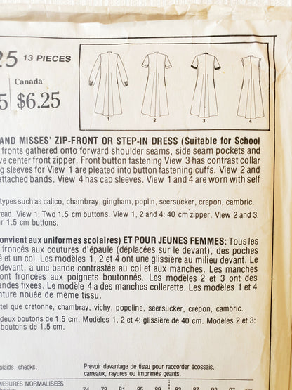 STYLE Sewing Pattern 4825, Dresses, Teen, Junior, Zip Front, Step-in-Dress, Size 13-14