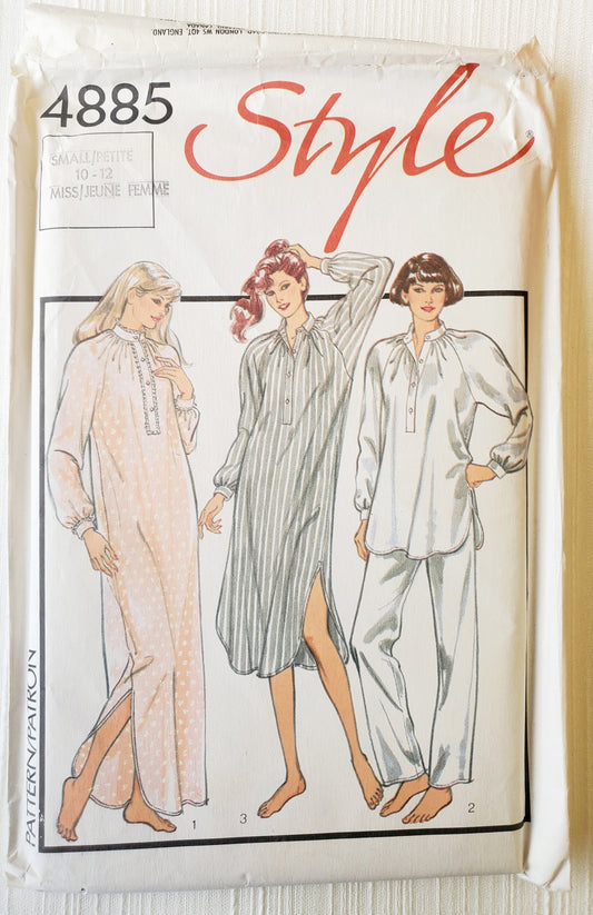 STYLE Sewing Pattern 4885, Nightshirt, Pajamas, Night Wear, Loose Fitting, Nightie, Size 10-12