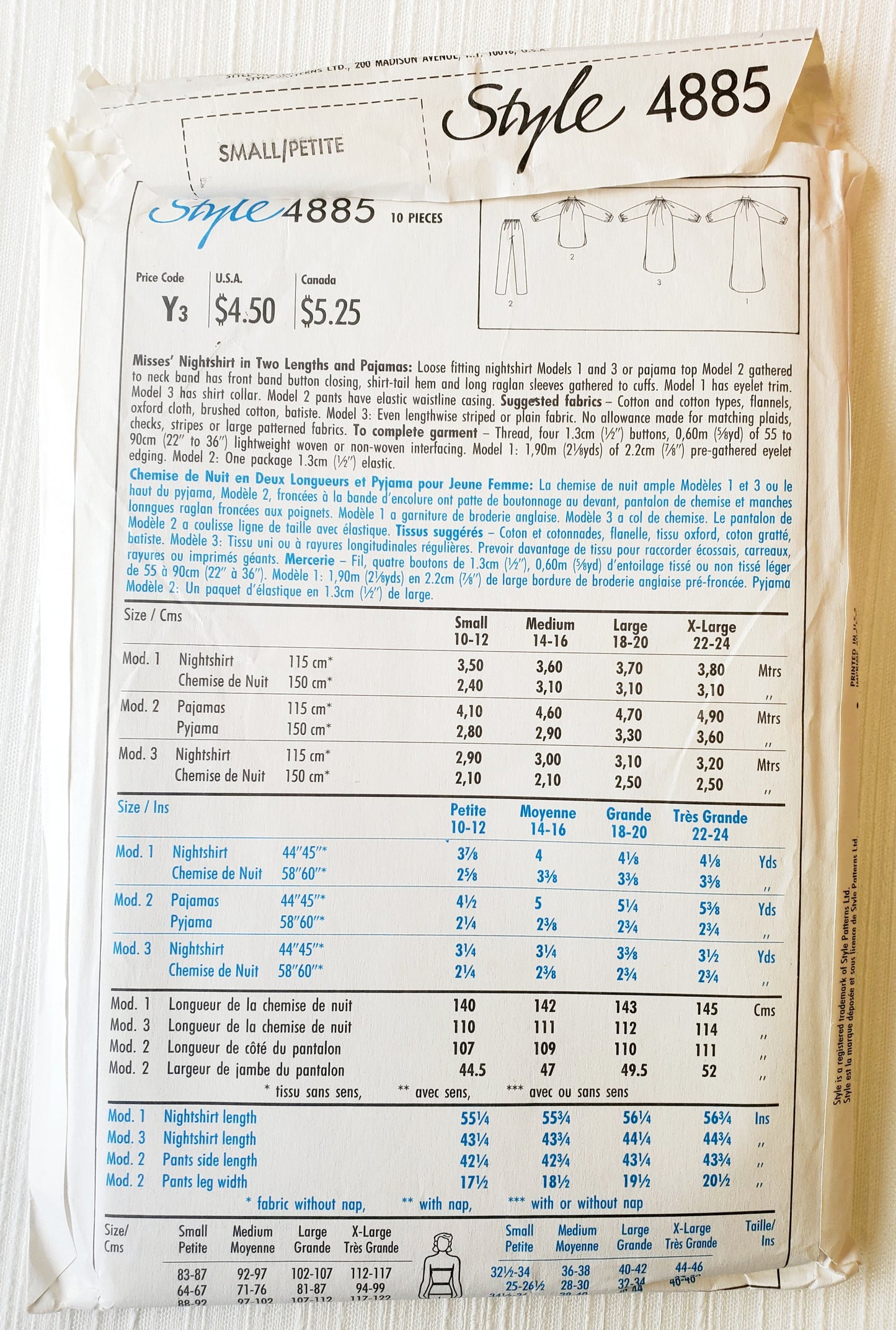 STYLE Sewing Pattern 4885, Nightshirt, Pajamas, Night Wear, Loose Fitting, Nightie, Size 10-12