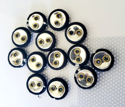 Small Black Fabric Round 2-Holed Sewing Buttons, Size 10mm, 1cm, Fabric, Metal QTY 13