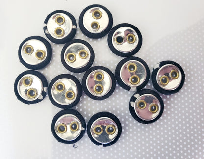 Small Black Fabric Round 2-Holed Sewing Buttons, Size 10mm, 1cm, Fabric, Metal QTY 13