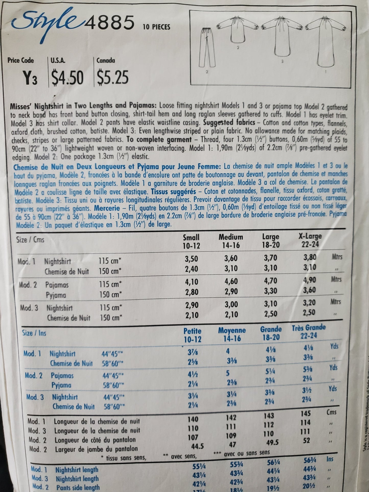 STYLE Sewing Pattern 4885, Nightshirt, Pajamas, Night Wear, Loose Fitting, Nightie, Size 10-12