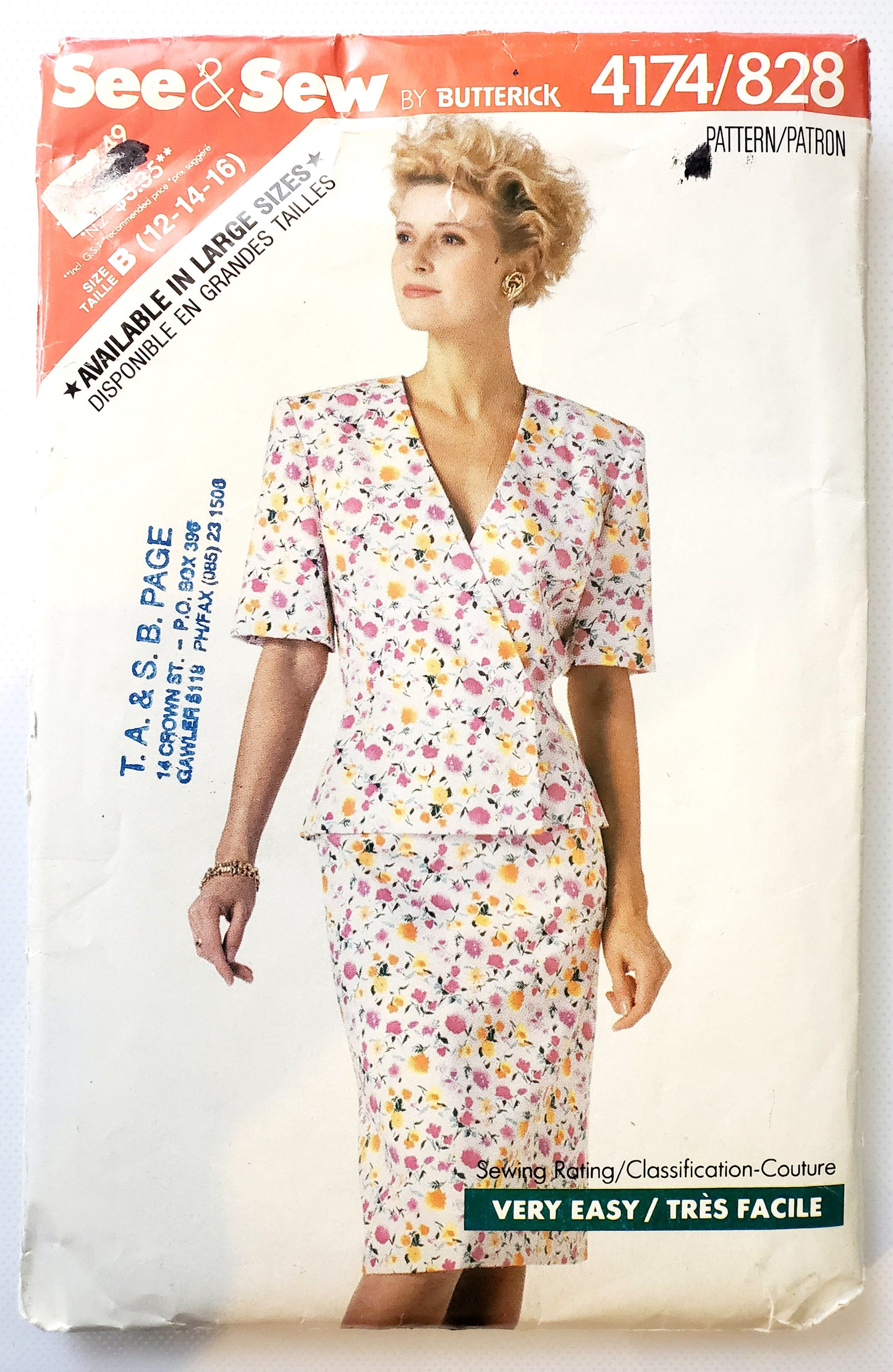 BUTTERICK, SEE & SEW, Sewing Pattern 4174, Jacket, Skirt, Double Breasted Jacket, Outfit, Size 12-16