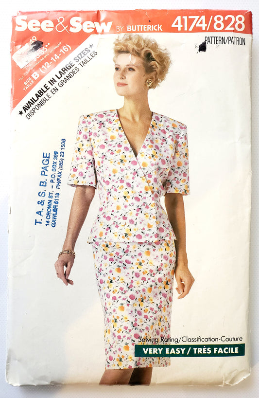 BUTTERICK, SEE & SEW, Sewing Pattern 4174, Jacket, Skirt, Double Breasted Jacket, Outfit, Size 12-16