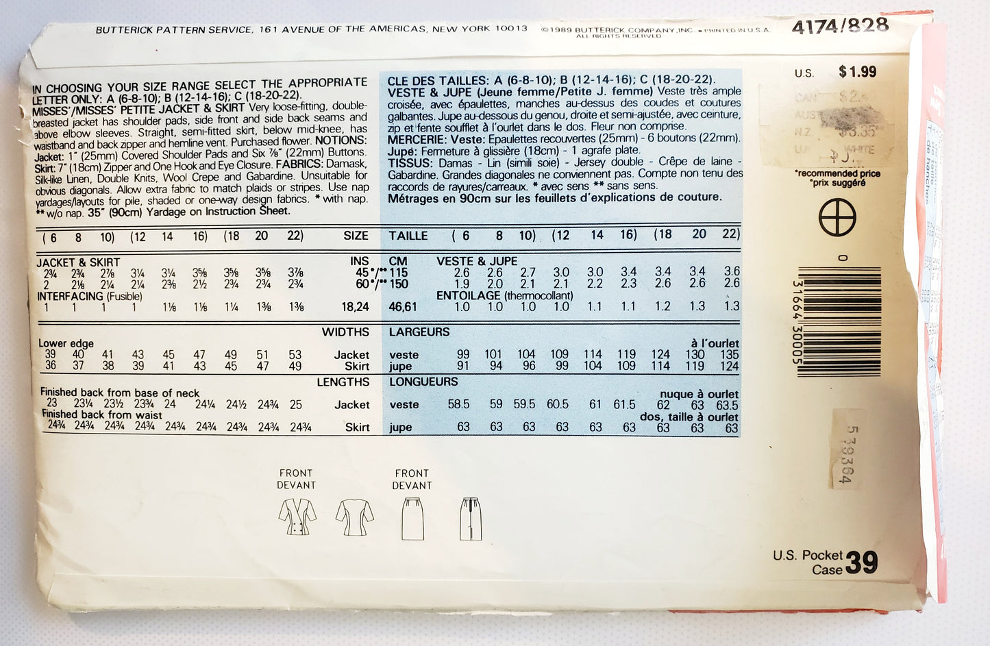 BUTTERICK, SEE & SEW, Sewing Pattern 4174, Jacket, Skirt, Double Breasted Jacket, Outfit, Size 12-16