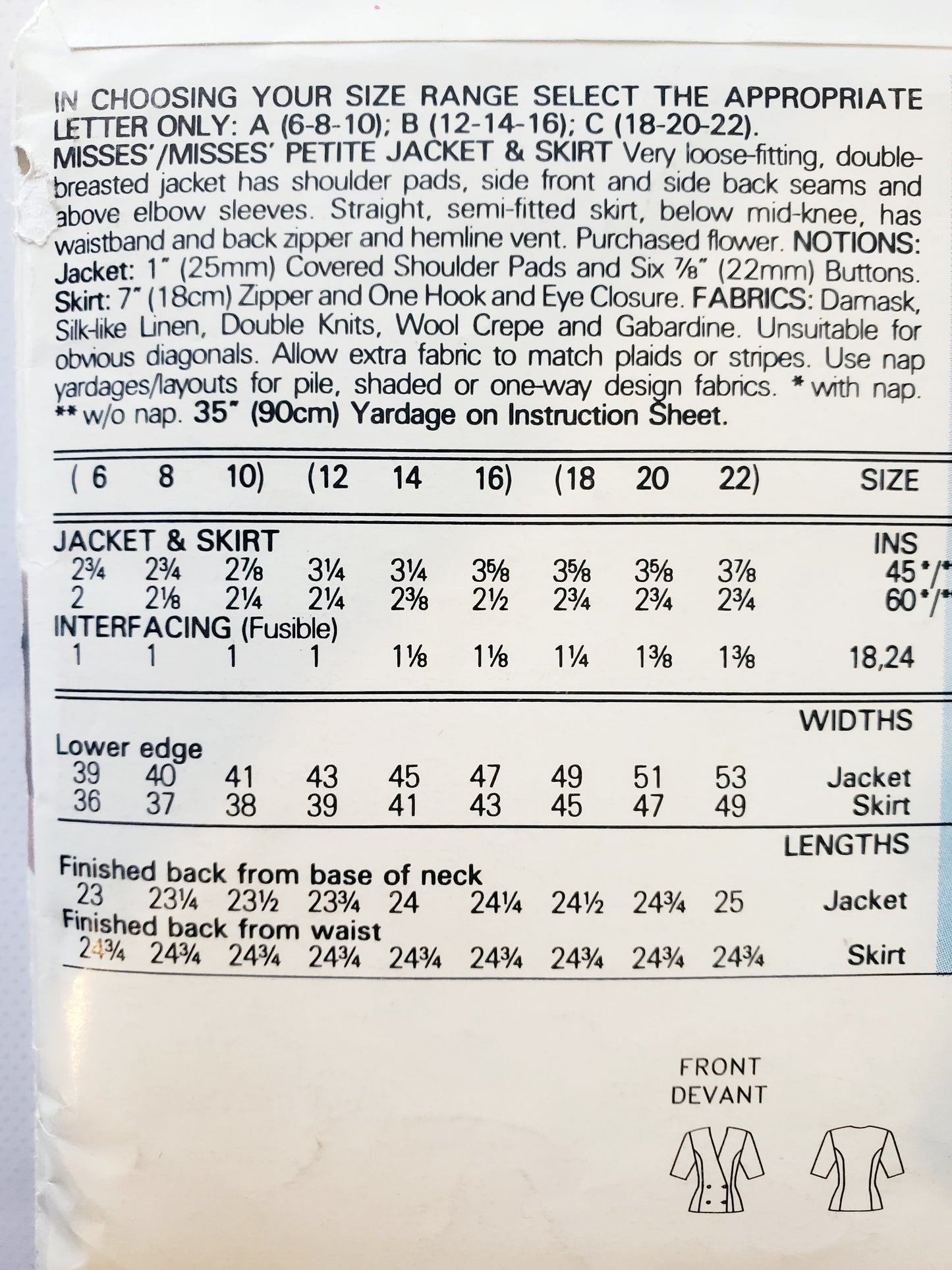 BUTTERICK, SEE & SEW, Sewing Pattern 4174, Jacket, Skirt, Double Breasted Jacket, Outfit, Size 12-16