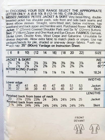 BUTTERICK, SEE & SEW, Sewing Pattern 4174, Jacket, Skirt, Double Breasted Jacket, Outfit, Size 12-16