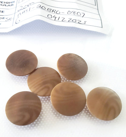 Shank Sewing Buttons, 20mm, 2cm, Brown, Plastic, Faux Wood, QTY 6