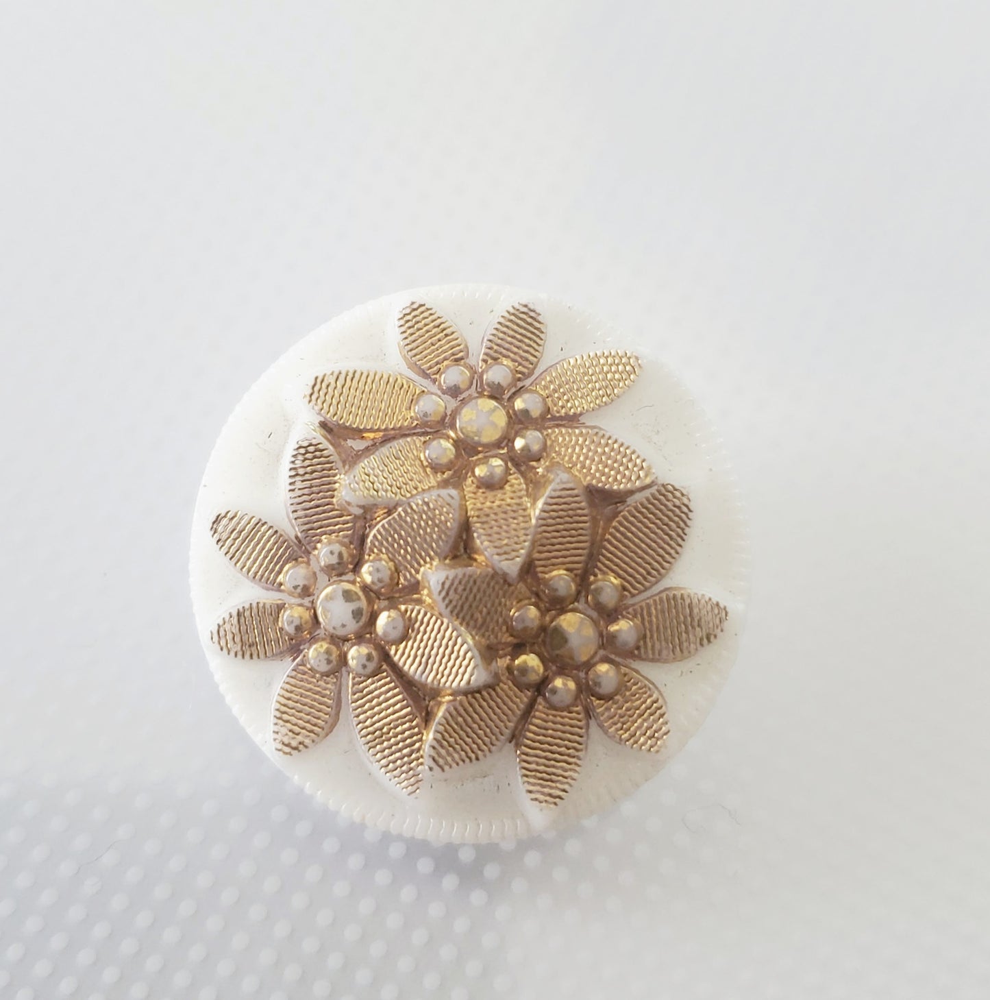 Shank Sewing Buttons, 22mm, 2.2cm, Porcelain, White, Gold, Decorative, Floral, QTY 1