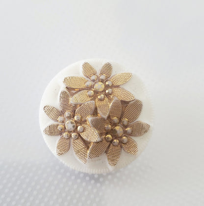 Shank Sewing Buttons, 22mm, 2.2cm, Porcelain, White, Gold, Decorative, Floral, QTY 1