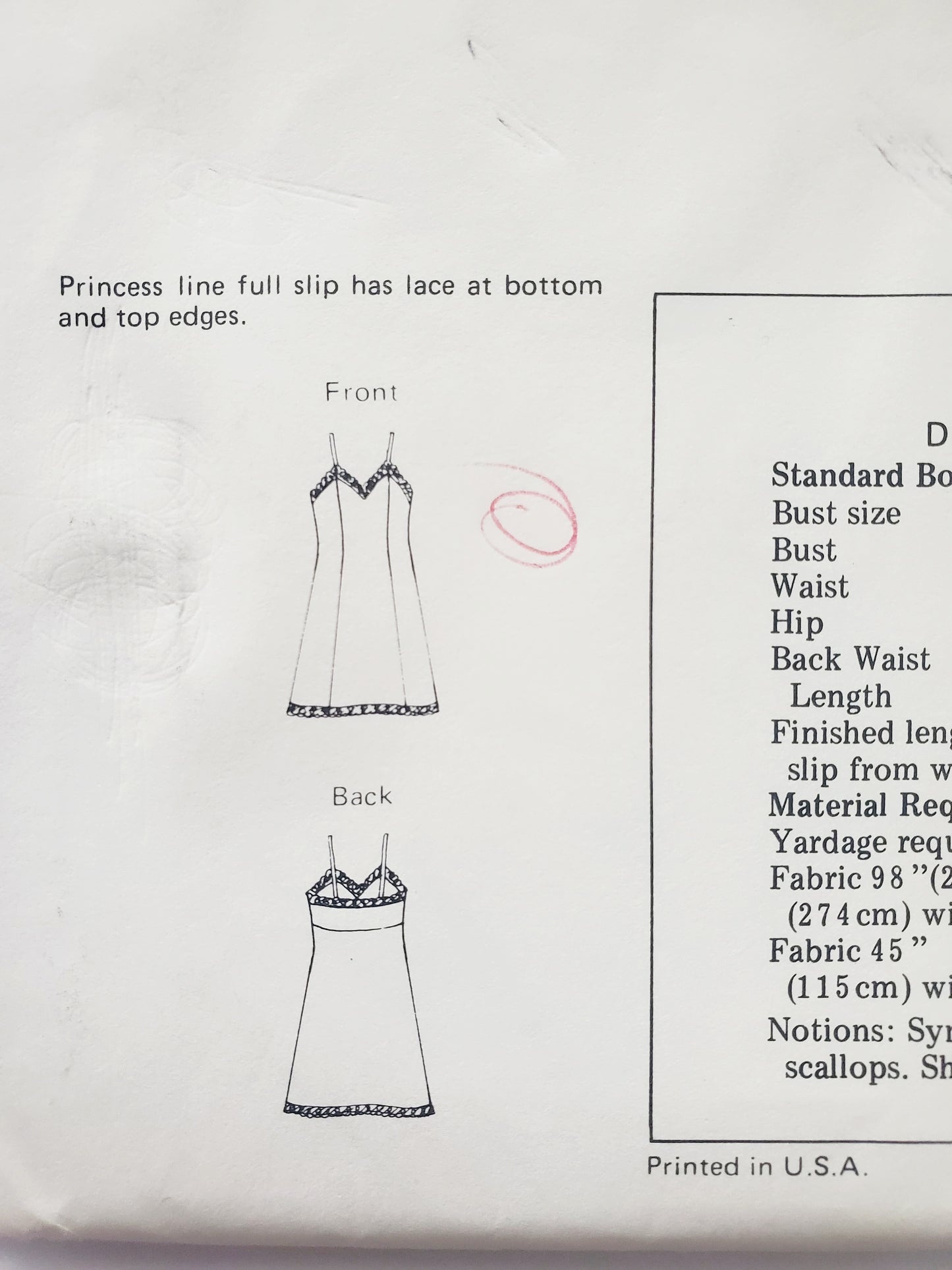KWIK SEW Sewing Pattern 724, Full Slip, Lace, Princess Seams, Bust Sizes 48, 51, 54, 57