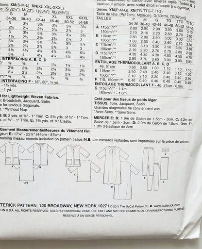 BUTTERICK Sewing Pattern B5725, Mens Womens Tunic Caftan Pants, Hat Head Wrap XLG- XXXL