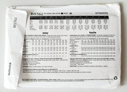 BUTTERICK Sewing Pattern B5761, Womens Wrap Dress Plus Size 18-44