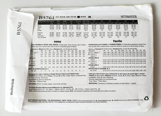 BUTTERICK Sewing Pattern B5761, Womens Wrap Dress Plus Size 18-44