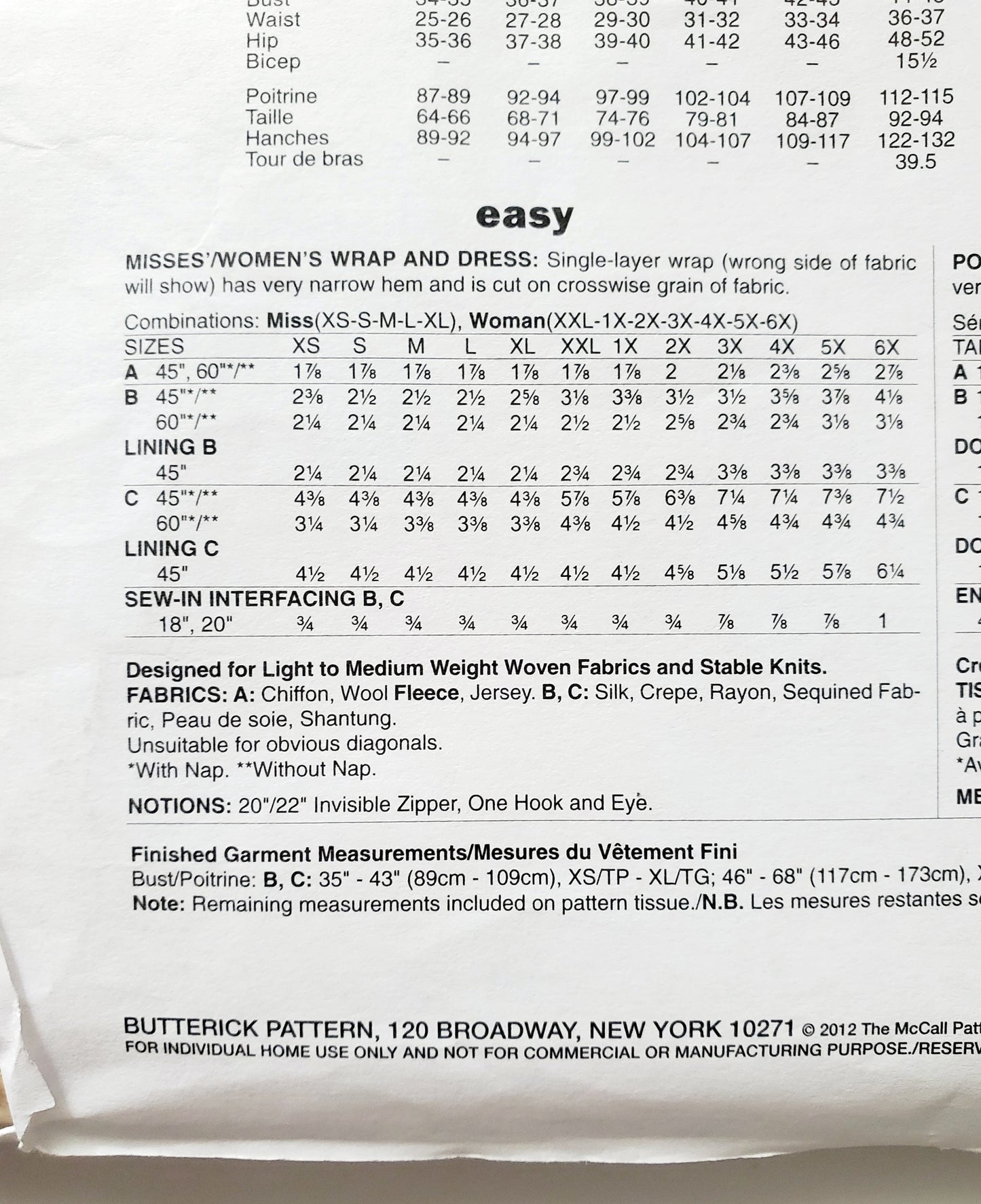 BUTTERICK Sewing Pattern B5761, Womens Wrap Dress Plus Size 18-44