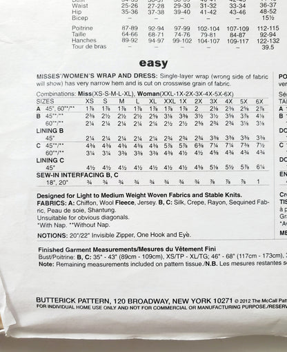 BUTTERICK Sewing Pattern B5761, Womens Wrap Dress Plus Size 18-44