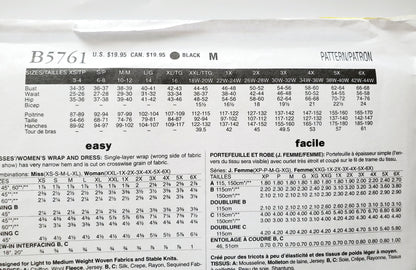 BUTTERICK Sewing Pattern B5761, Womens Wrap Dress Plus Size 18-44