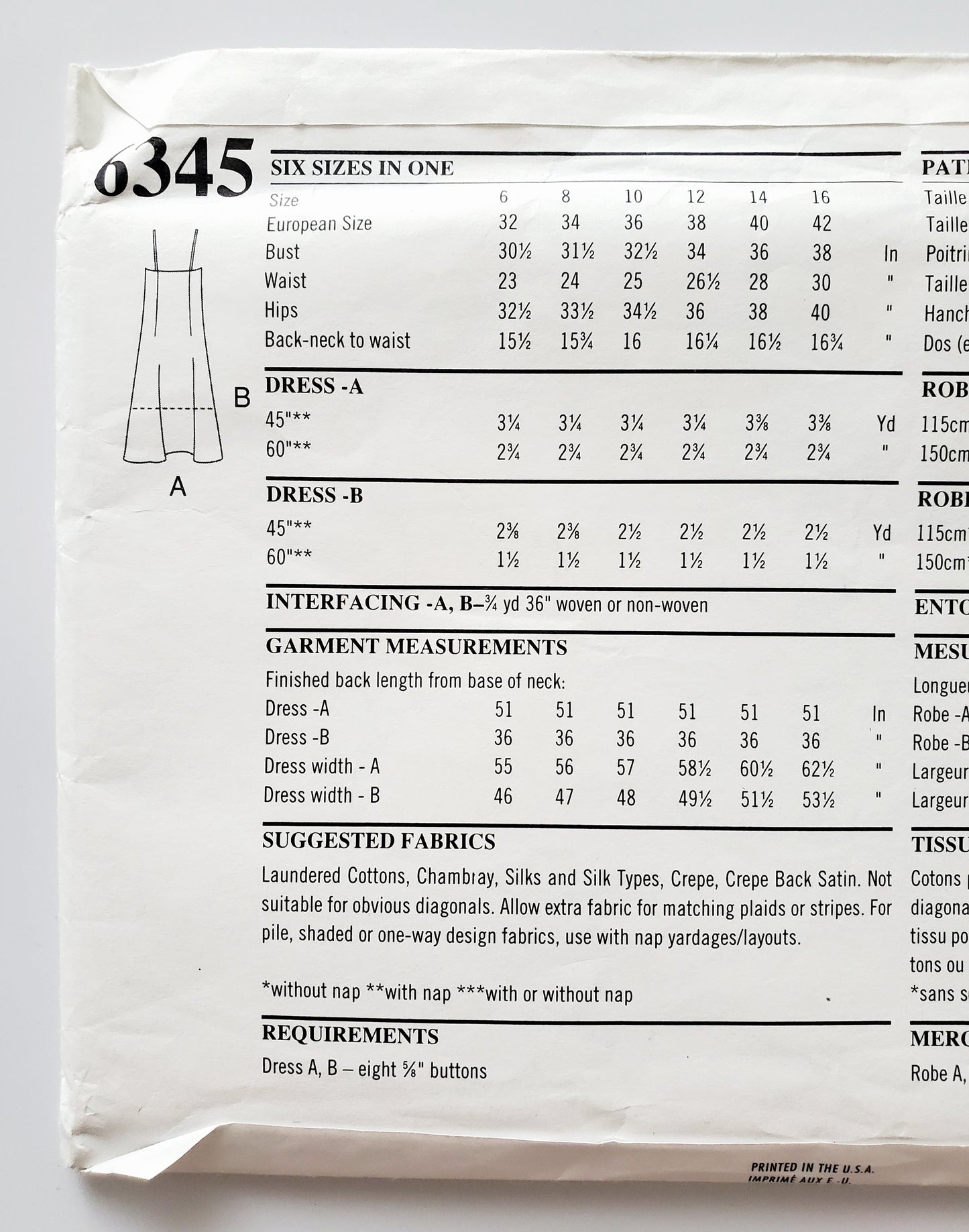 NEW LOOK Sewing Pattern 6345, 90's Slip Dress Style Buttons Down Sides Size 6-16