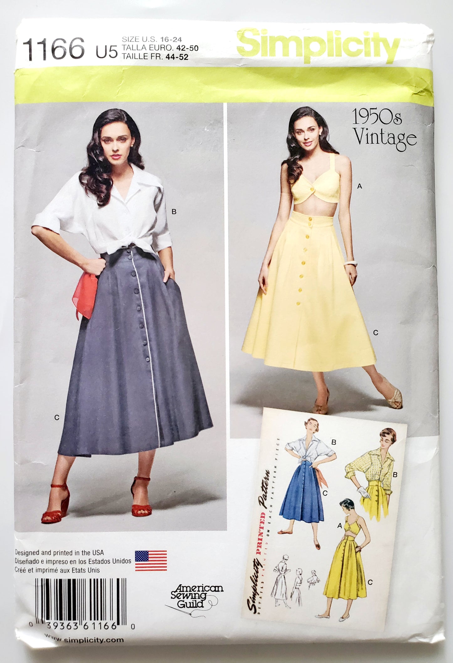 SIMPLICITY Sewing Pattern 1166, Blouse, Top, Skirt, Bra Top, Size 6-24