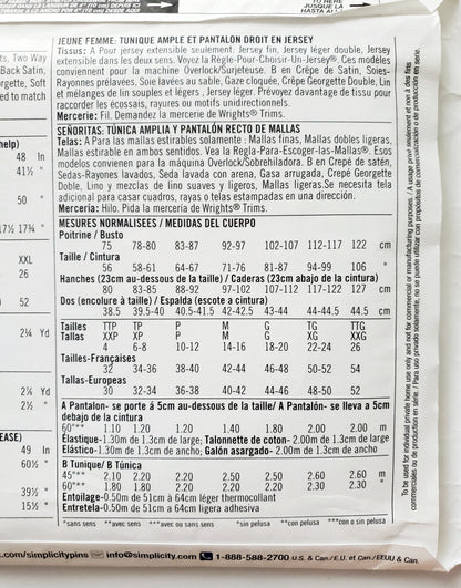 SIMPLICITY Sewing Pattern 1543, Long Top, Long Tunic, Knit Pants, Pants, Close Fitting, Size 4-26