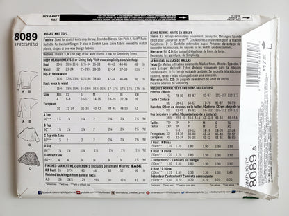 SIMPLICITY Sewing Pattern 8089, Tops, Slit in Sleeves, Batwing Sleeves, Size 4-26