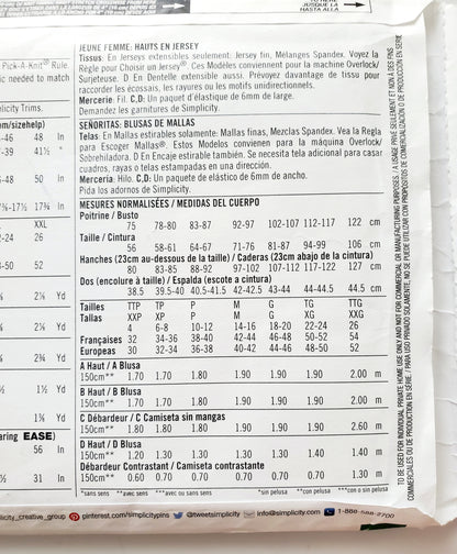 SIMPLICITY Sewing Pattern 8089, Tops, Slit in Sleeves, Batwing Sleeves, Size 4-26