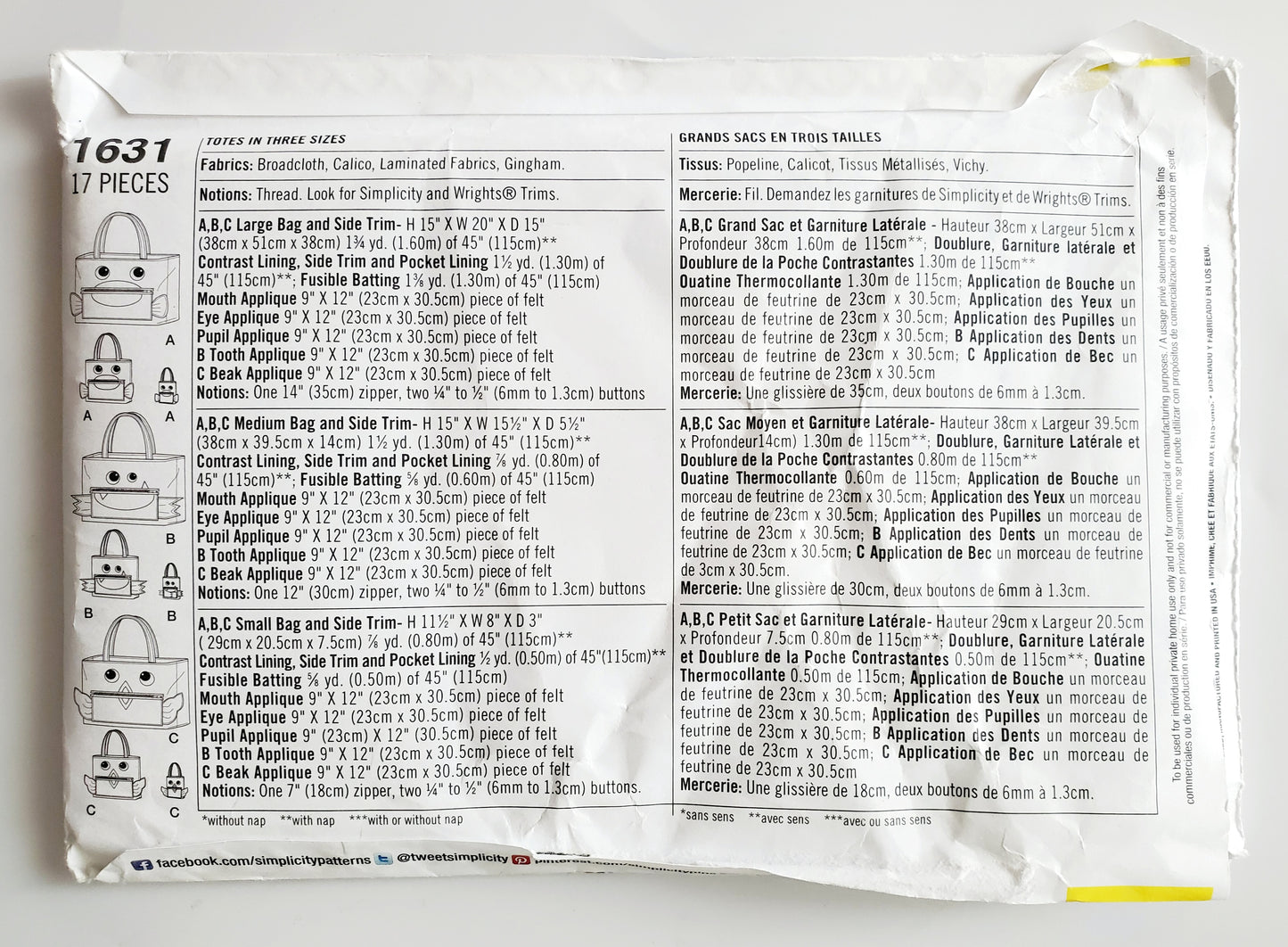 SIMPLICITY Sewing Pattern 1631, Bag, Craft, Kids, Swimming Bags