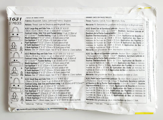 SIMPLICITY Sewing Pattern 1631, Bag, Craft, Kids, Swimming Bags