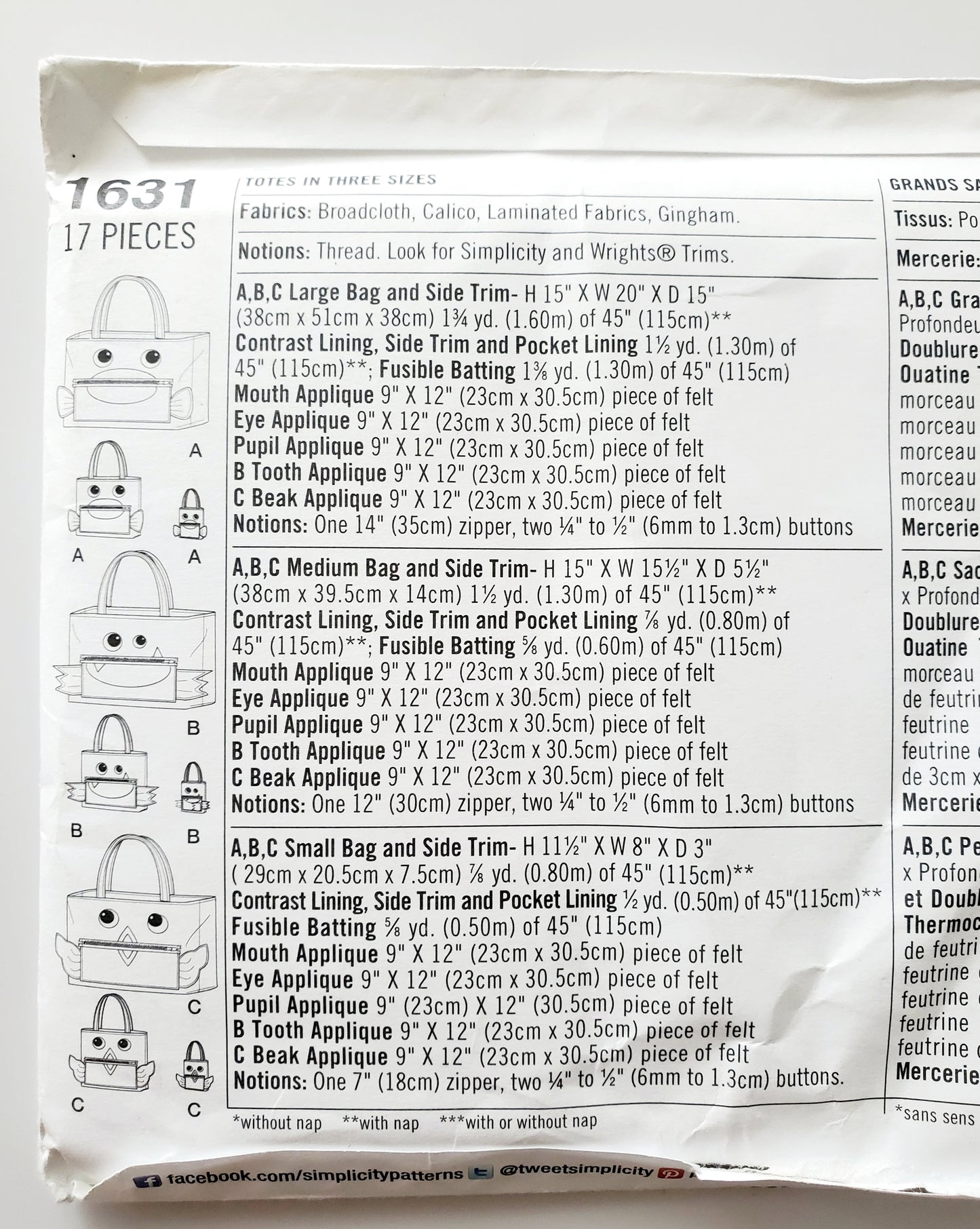 SIMPLICITY Sewing Pattern 1631, Bag, Craft, Kids, Swimming Bags