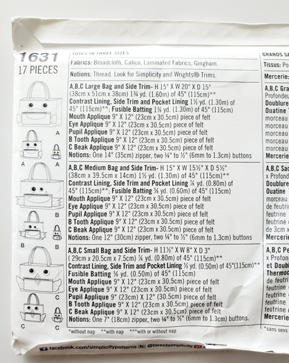 SIMPLICITY Sewing Pattern 1631, Bag, Craft, Kids, Swimming Bags