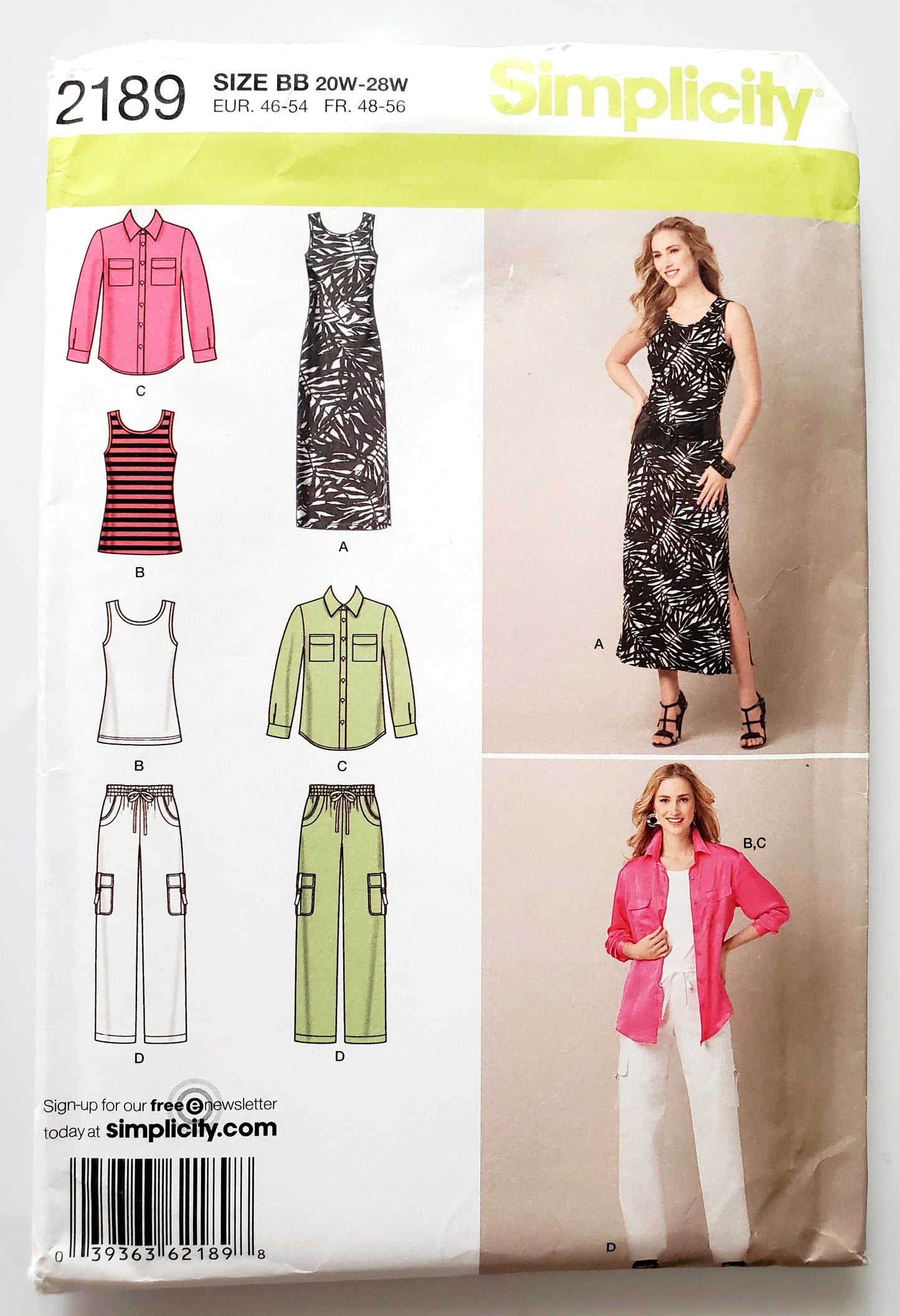 SIMPLICITY Sewing Pattern 2189, Shirt, Pants, Cargo Pants, Knit Top, Knit Dress, Size 20-28