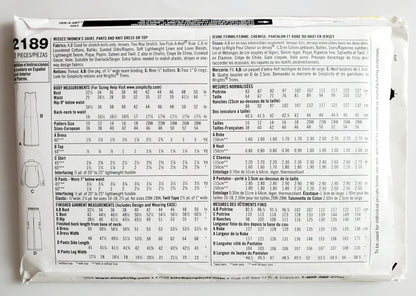 SIMPLICITY Sewing Pattern 2189, Shirt, Pants, Cargo Pants, Knit Top, Knit Dress, Size 20-28