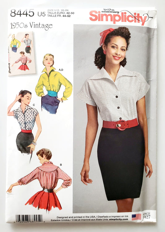 SIMPLICITY Sewing Pattern 8445, Vintage, 50's, Blouse, Cummerbund, Top, Size 16-24