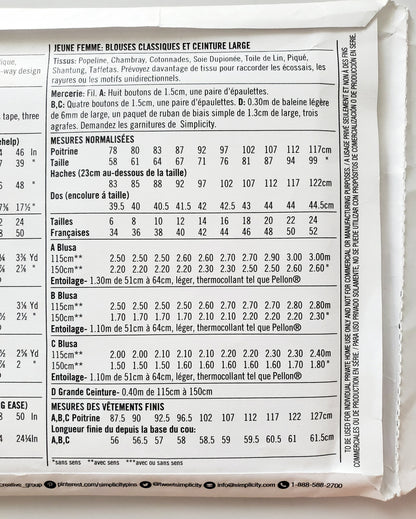 SIMPLICITY Sewing Pattern 8445, Vintage, 50's, Blouse, Cummerbund, Top, Size 16-24