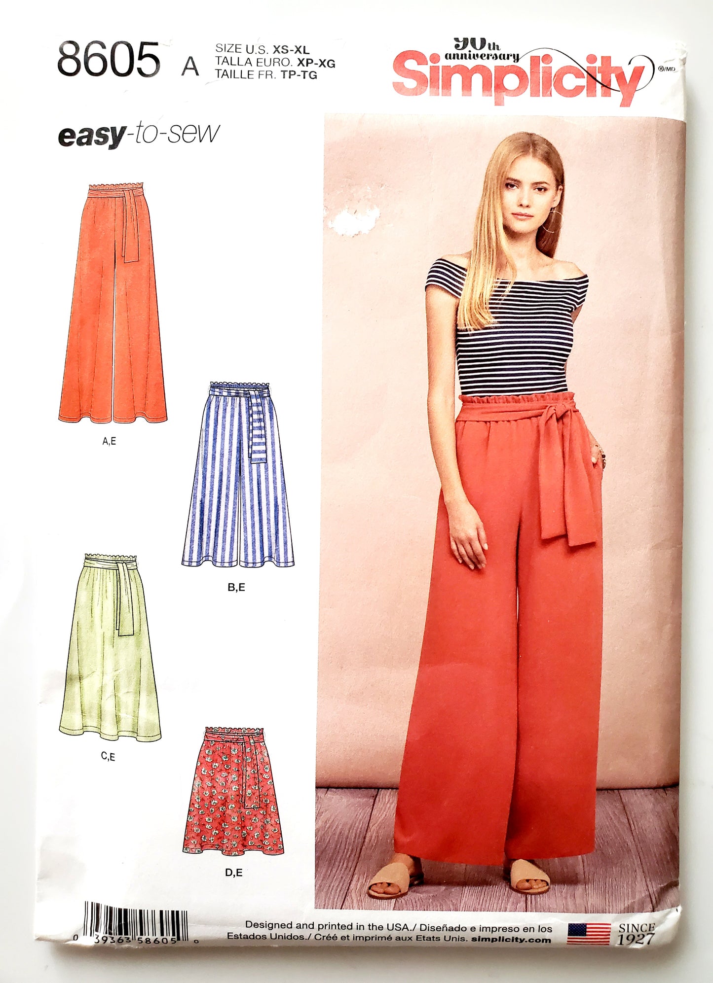 SIMPLICITY Sewing Pattern 8605, Skirt, Pull on Skirt, Pants, Pull on Pants, Tie Belt, Size 6-24