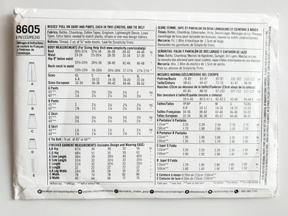 SIMPLICITY Sewing Pattern 8605, Skirt, Pull on Skirt, Pants, Pull on Pants, Tie Belt, Size 6-24