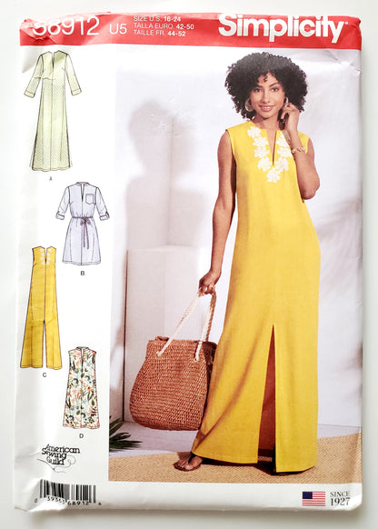 SIMPLICITY Sewing Pattern S8912, Dress, Long Dress, Tunic, Size 16-24
