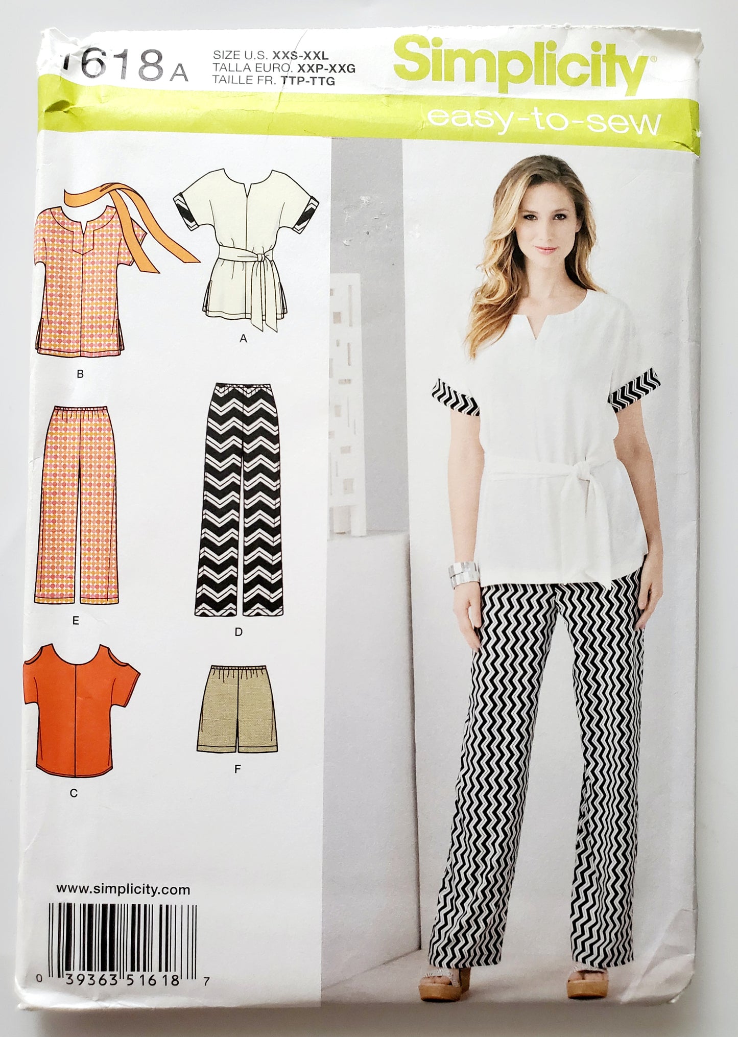 SIMPLICITY Sewing Pattern 1618, Pants, Shorts, Tops, Sash, Scarf, Size 4-26