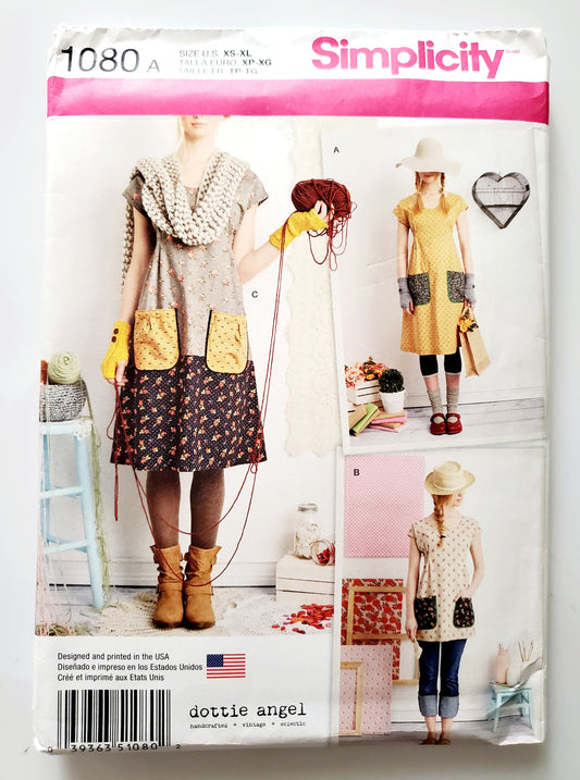 SIMPLICITY Sewing Pattern, 1080, Dress, Tunic, Pockets, Dottie Angel, Size 6-24