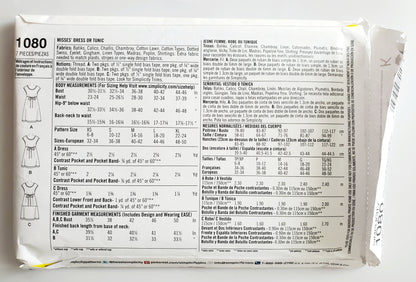 SIMPLICITY Sewing Pattern, 1080, Dress, Tunic, Pockets, Dottie Angel, Size 6-24