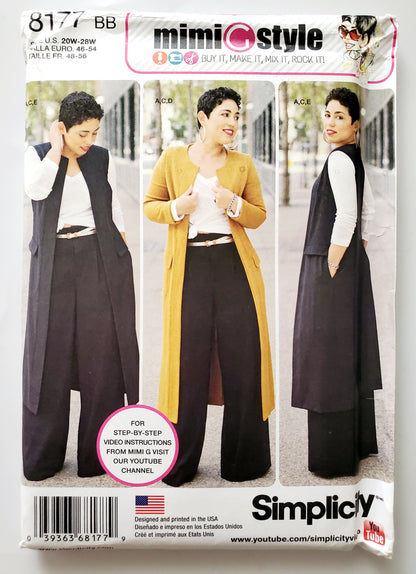 SIMPLICITY Sewing Pattern 8177, Pants, Coat, Unlined Coat, Vest, Knit Top, Outfit, Size 20-28