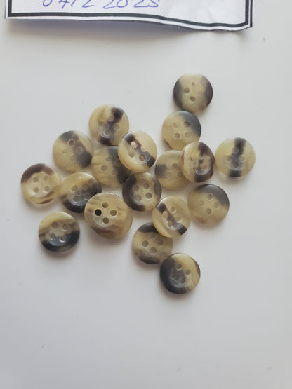 Brown Round 4-Holed Buttons, Size 10mm, 1cm, Plastic QTY 19